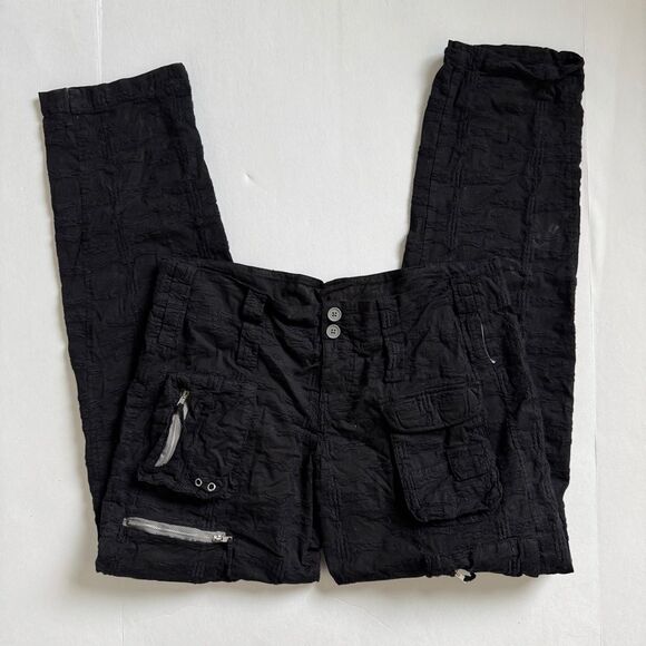 Johnny Was Cargo Multi Zipper Black Embroidered Pants Size 6 - Picture 2 of 9